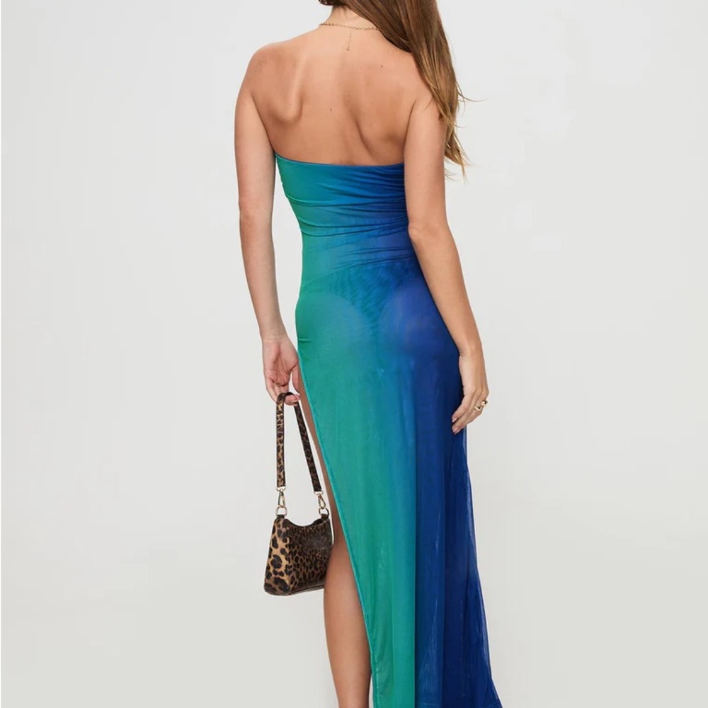 Elegant Blue-Green Strapless Dress - Picture 4 of 6
